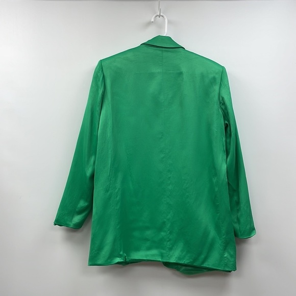 Zara Satin Effect Straight Cut Single Breasted Boyfriend Blazer Kelly Green Med - Picture 8 of 12
